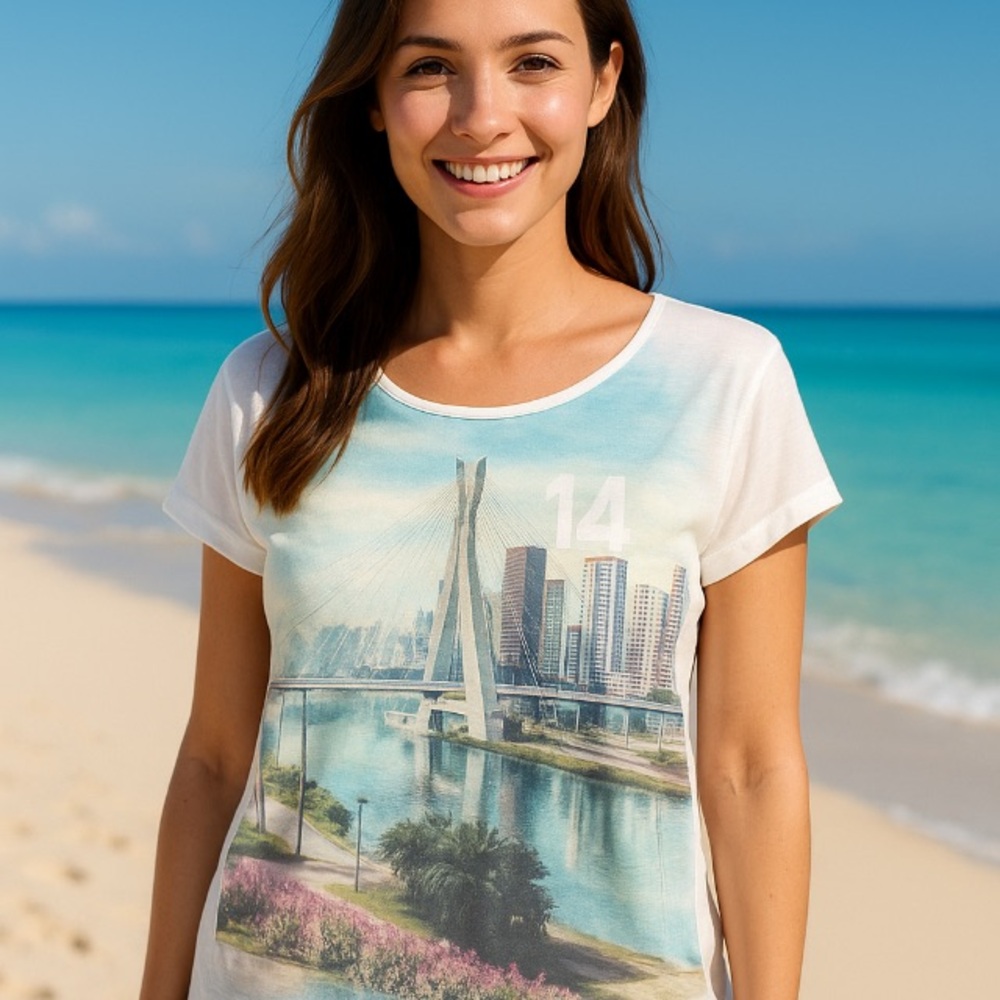Scenic Print White T-Shirt
